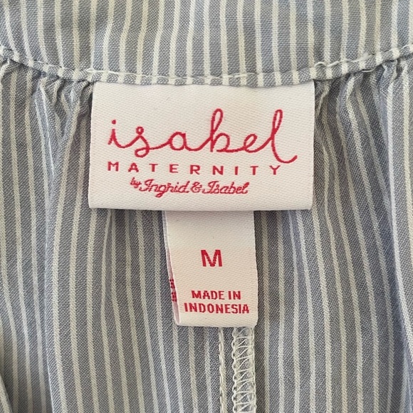 Isabel Maternity Baby Blue Striped Short Sleeve Button-Down Shirt, Medium - Picture 4 of 5